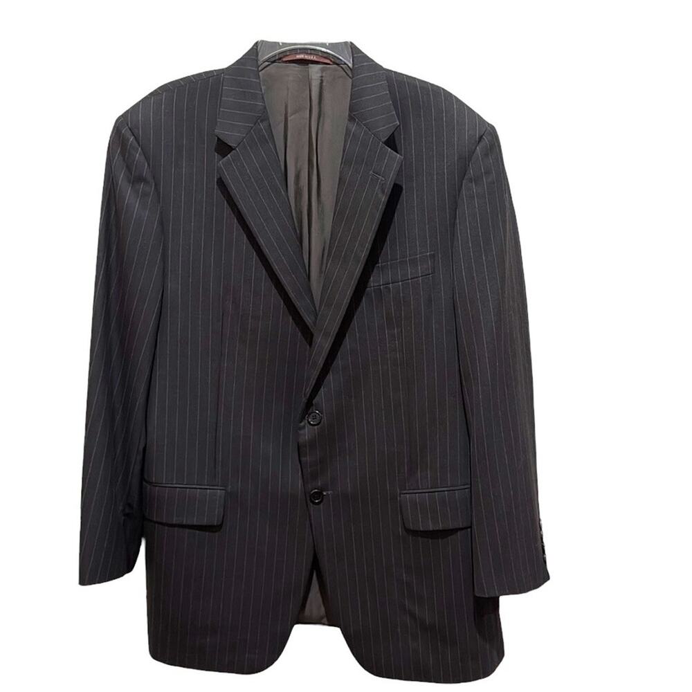Hickey Freeman Suit Jacket Loro Piana Italy 100% Wool Black Pinstripe Size 42R